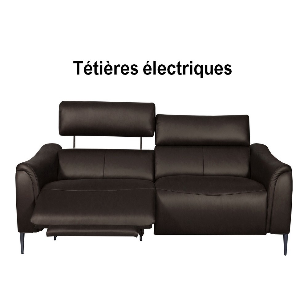 Canapé 2 places avec 2 relax en 100% tout cuir épais de luxe italien avec 2 relax électriques et 2 têtières électriques, MILAN,