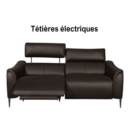 Canapé 2 places avec 2 relax en 100% tout cuir épais de luxe italien avec 2 relax électriques et 2 têtières électriques, MILAN,