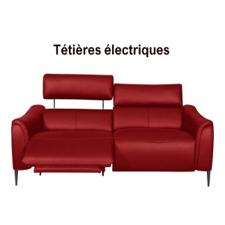 Canapé 2 places avec 2 relax en 100% tout cuir épais de luxe italien avec 2 relax électriques et 2 têtières électriques, MILAN,