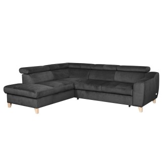 Canapé d'angle convertible en velours luxe 5 places, ASTERIA gris foncé, angle gauche