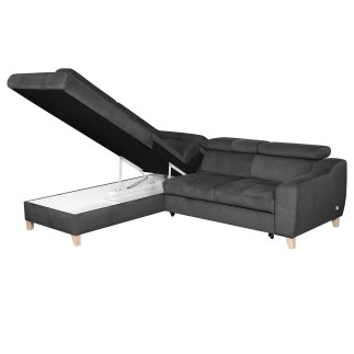 Canapé d'angle convertible en velours luxe 5 places, ASTERIA gris foncé, angle gauche
