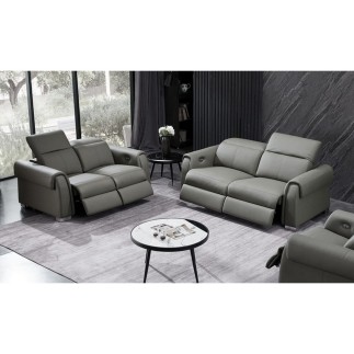 Ensemble avec 4 relax électriques, 2 canapés 2 places en cuir italien buffle TOPRELAX, gris foncé