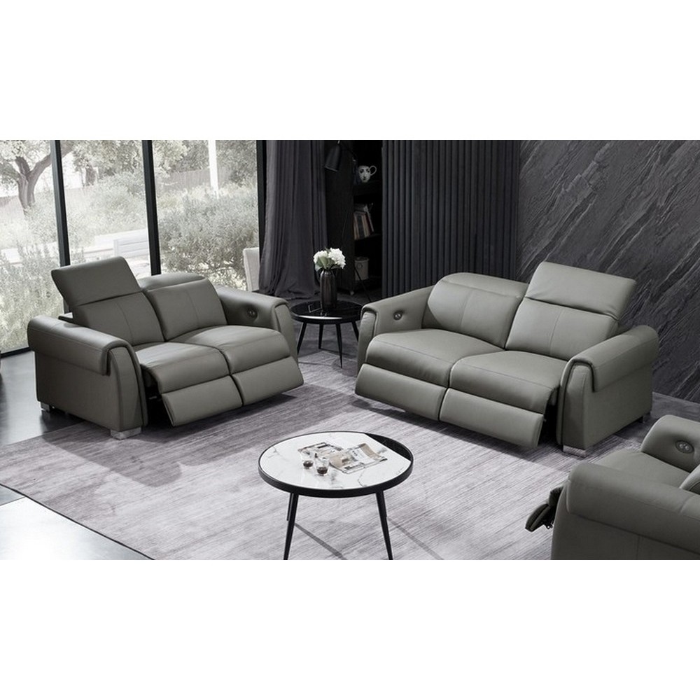 Ensemble avec 4 relax électriques, 2 canapés 2 places en cuir italien buffle TOPRELAX, gris foncé