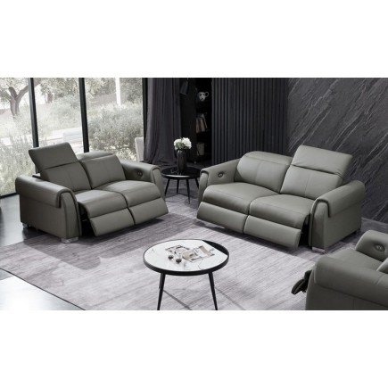 Ensemble avec 4 relax électriques, 2 canapés 2 places en cuir italien buffle TOPRELAX, gris foncé