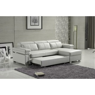 Canapé d'angle convertible en cuir buffle italien 5 places, ALLURE, blanc, angle droit