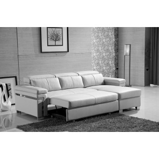Canapé d'angle convertible en cuir buffle italien 5 places, ALLURE, blanc, angle droit