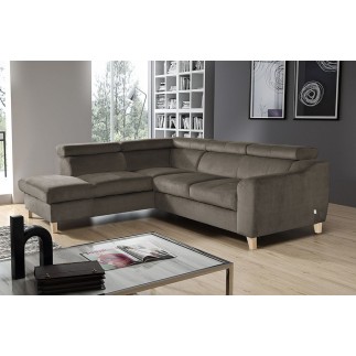 Canapé d'angle en velours luxe 5 places, ASHLEY, taupe, angle gauche (vu de face)
