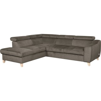 Canapé d'angle en velours luxe 5 places, ASHLEY, taupe, angle gauche (vu de face)