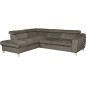 Canapé d'angle en velours luxe 5 places, ASHLEY, taupe, angle gauche (vu de face)