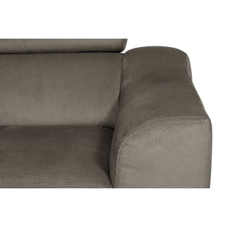 Canapé d'angle en velours luxe 5 places, ASHLEY, taupe, angle gauche (vu de face)