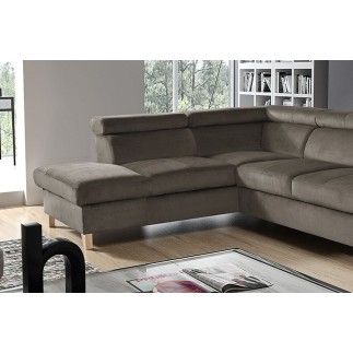 Canapé d'angle en velours luxe 5 places, ASHLEY, taupe, angle gauche (vu de face)