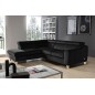 - Canapé d'angle en velours luxe 5 places, ASHLEY, noir, angle gauche (vu de face)