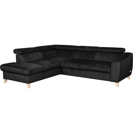 - Canapé d'angle en velours luxe 5 places, ASHLEY, noir, angle gauche (vu de face)