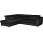 - Canapé d'angle en velours luxe 5 places, ASHLEY, noir, angle gauche (vu de face)