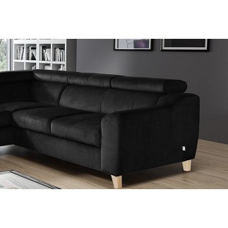 Canapé d'angle en velours luxe 5 places, ASHLEY, noir, angle droit (vu de face)