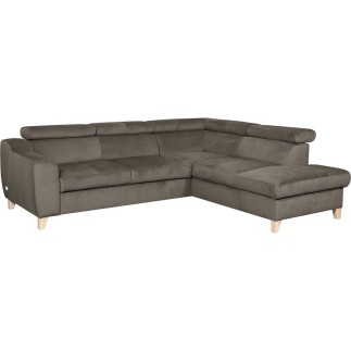 Canapé d'angle en velours luxe 5 places, ASHLEY, taupe, angle droit (vu de face)