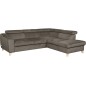 Canapé d'angle en velours luxe 5 places, ASHLEY, taupe, angle droit (vu de face)