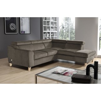 Canapé d'angle en velours luxe 5 places, ASHLEY, taupe, angle droit (vu de face)