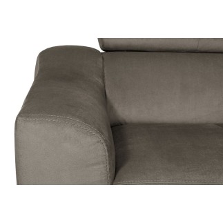 Canapé d'angle en velours luxe 5 places, ASHLEY, taupe, angle droit (vu de face)