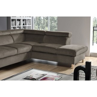 Canapé d'angle en velours luxe 5 places, ASHLEY, taupe, angle droit (vu de face)