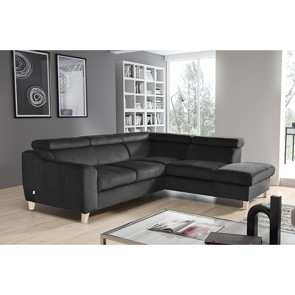 Canapé d'angle en velours luxe 5 places, ASHLEY, gris foncé, angle droit (vu de face)