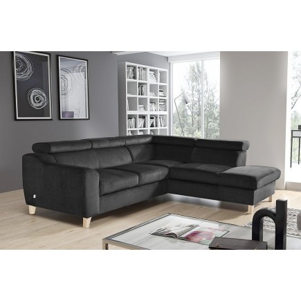 Canapé d'angle en velours luxe 5 places, ASHLEY, gris foncé, angle droit (vu de face)