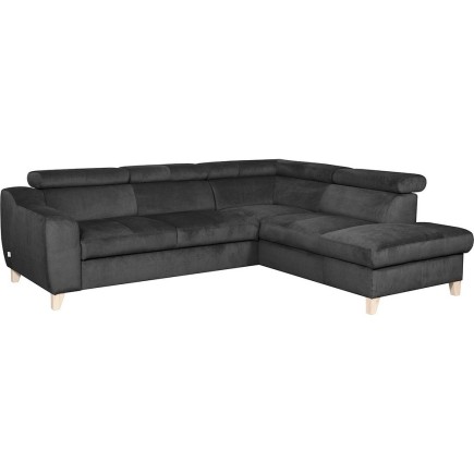 Canapé d'angle en velours luxe 5 places, ASHLEY, gris foncé, angle droit (vu de face)