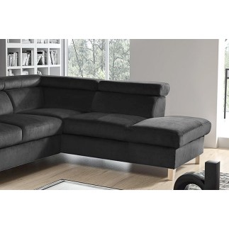 Canapé d'angle en velours luxe 5 places, ASHLEY, gris foncé, angle droit (vu de face)