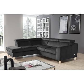 Canapé d'angle en velours luxe 5 places, ASHLEY, gris foncé, angle gauche (vu de face)