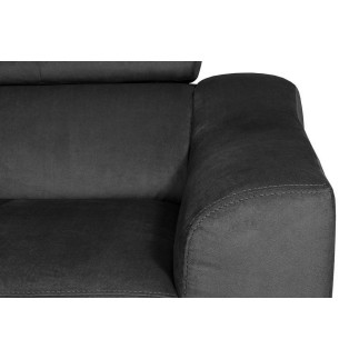 Canapé d'angle en velours luxe 5 places, ASHLEY, gris foncé, angle gauche (vu de face)