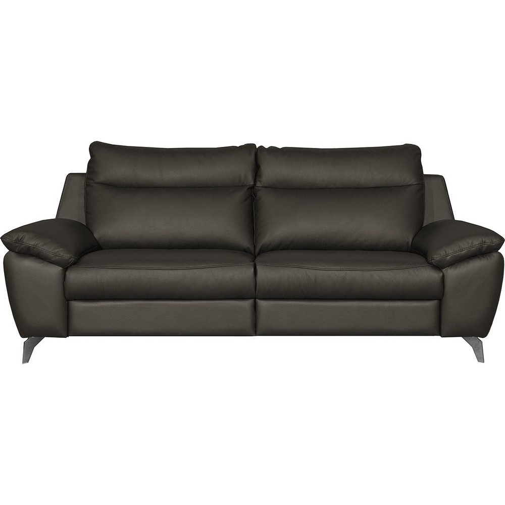 Canapé taille 2 places en 100% tout cuir épais de luxe italien, PERLA, anthracite
