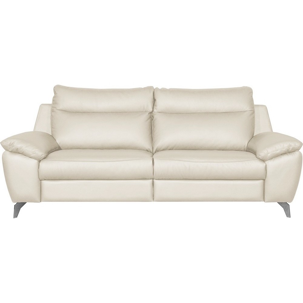 Canapé taille 2 places en 100% tout cuir épais de luxe italien, PERLA, blanc cassé, Ecru