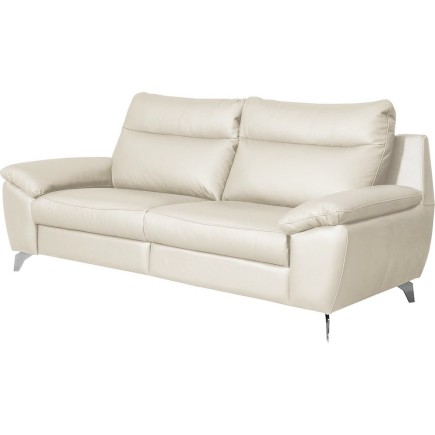 Canapé taille 2 places en 100% tout cuir épais de luxe italien, PERLA, blanc cassé, Ecru