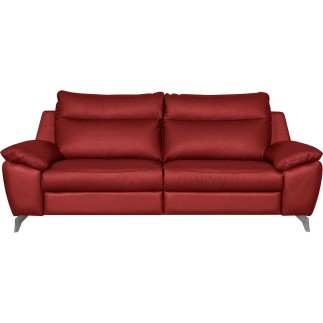 Canapé taille 2 places en 100% tout cuir épais de luxe italien, PERLA, rouge foncé
