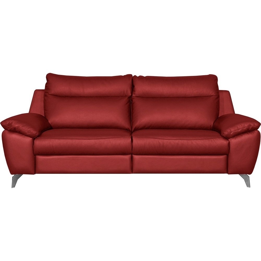 Canapé taille 2 places en 100% tout cuir épais de luxe italien, PERLA, rouge foncé