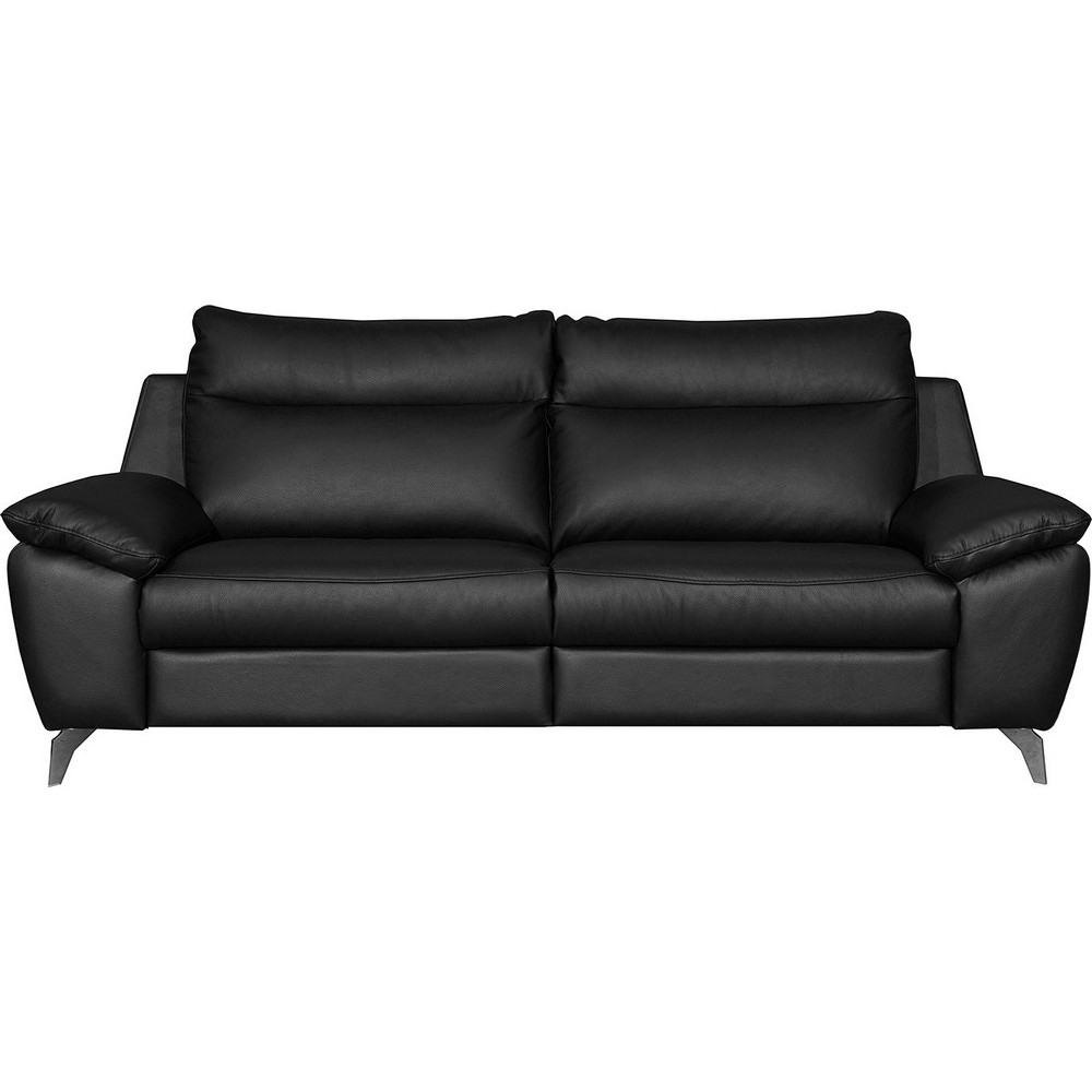 Canapé taille 3 places en 100% tout cuir épais de luxe italien, PERLA, noir