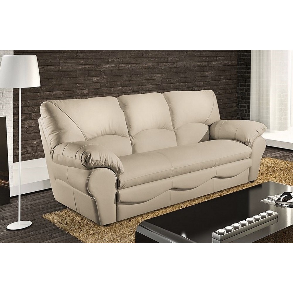 Canapé 3 places convertible en 100% tout cuir italien vachette OSIRIS, couleur beige