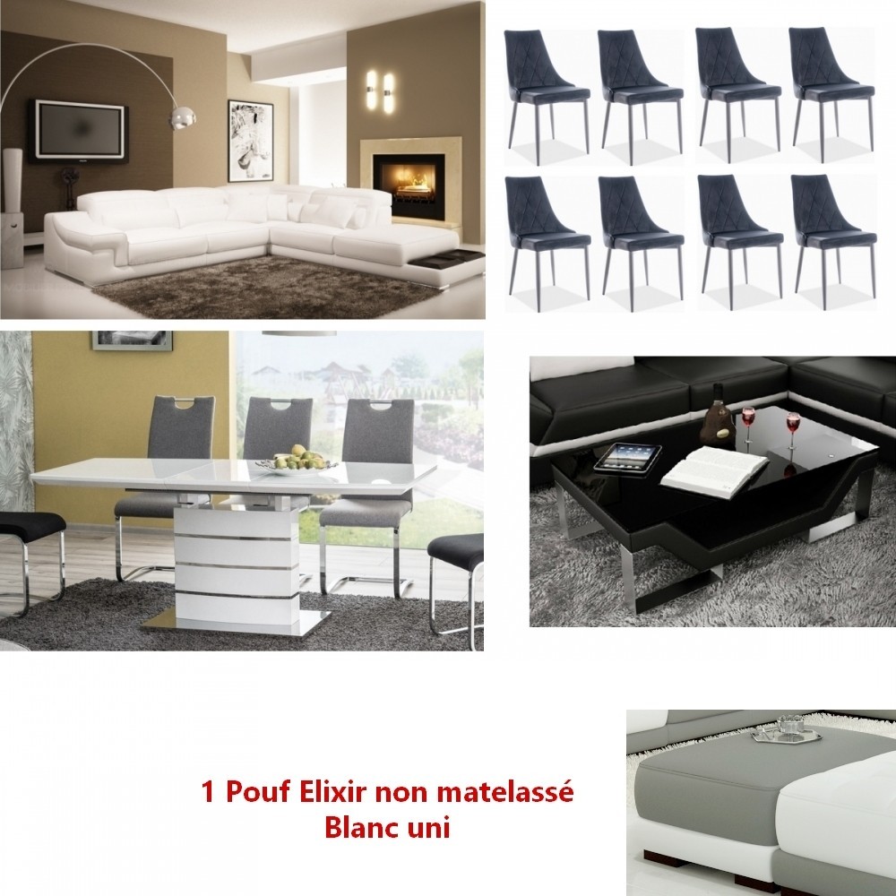 1ER paiement commande Canapé d'angle cuir italien 6 places belino, blanc, droit, Table manger extensible léo vernis blanc 160à22