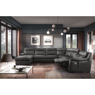 Canapé d'angle relax et convertible en cuir épais de luxe italien avec relax électrique, 8 places BOSINI, anthracite, angle droi
