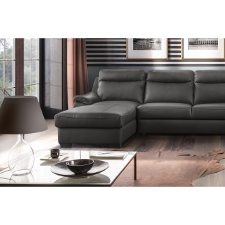 Canapé d'angle relax et convertible en cuir épais de luxe italien avec relax électrique, 8 places BOSINI, anthracite, angle droi