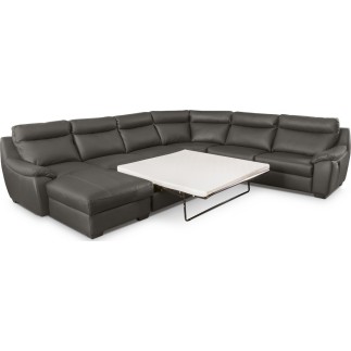 Canapé d'angle relax et convertible en cuir épais de luxe italien avec relax électrique, 8 places BOSINI, anthracite, angle droi