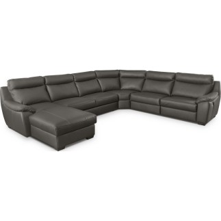 Canapé d'angle relax et convertible en cuir épais de luxe italien avec relax électrique, 8 places BOSINI, anthracite, angle droi