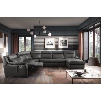 Canapé d'angle relax et convertible en cuir épais de luxe italien avec relax électrique, 8 places BOSINI, anthracite, angle gauc