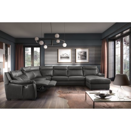 Canapé d'angle relax et convertible en cuir épais de luxe italien avec relax électrique, 8 places BOSINI, anthracite, angle gauc