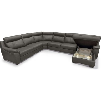 Canapé d'angle relax et convertible en cuir épais de luxe italien avec relax électrique, 8 places BOSINI, anthracite, angle gauc