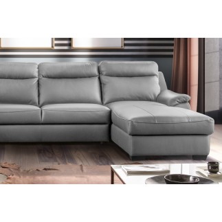 - Canapé d'angle relax et convertible en cuir épais de luxe italien avec relax électrique, 8 places BOSINI, gris, angle gauche