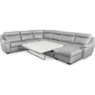 - Canapé d'angle relax et convertible en cuir épais de luxe italien avec relax électrique, 8 places BOSINI, gris, angle gauche