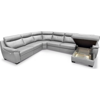 - Canapé d'angle relax et convertible en cuir épais de luxe italien avec relax électrique, 8 places BOSINI, gris, angle gauche