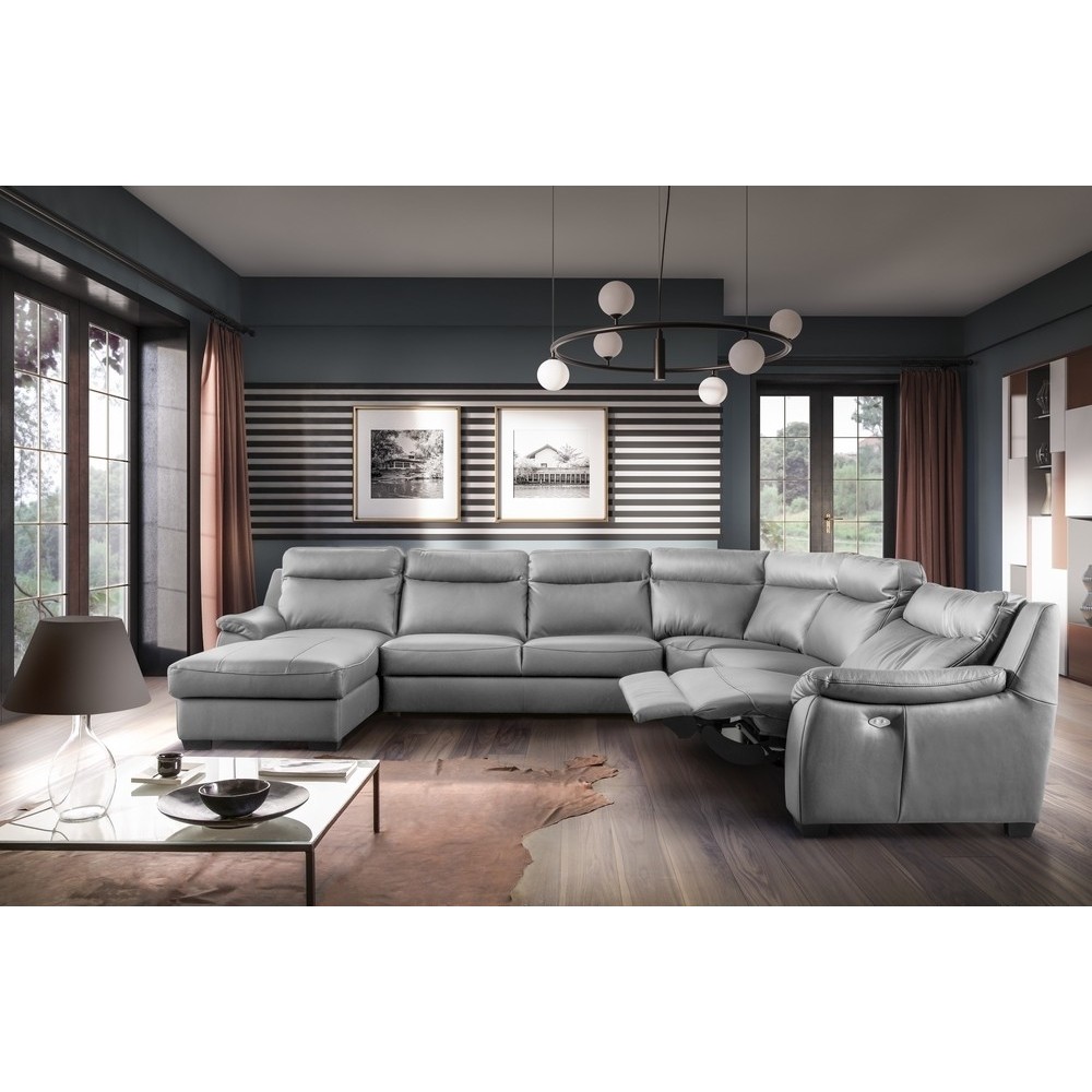 Canapé d'angle relax et convertible en cuir épais de luxe italien avec relax électrique, 8 places BOSINI, gris, angle droit