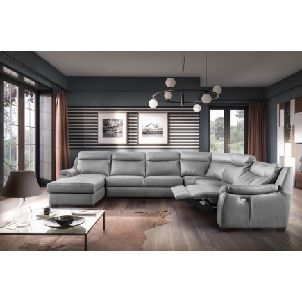 Canapé d'angle relax et convertible en cuir épais de luxe italien avec relax électrique, 8 places BOSINI, gris, angle droit